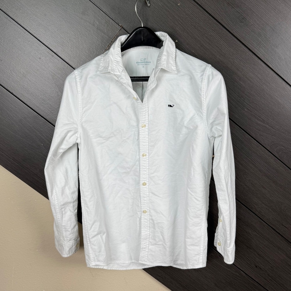 Vineyard Vines Youth Boys Oxford Button Down Shirt Large 10 White Whale Logo